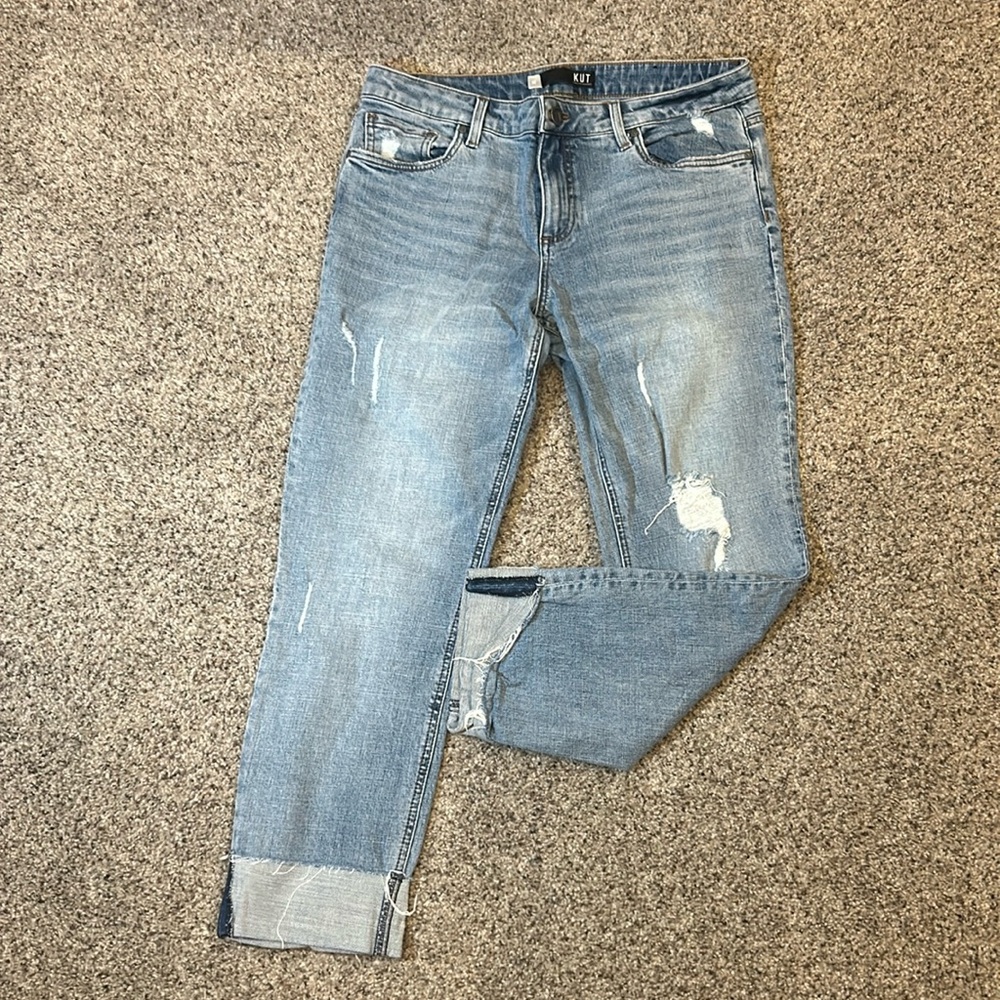 KUT Catherine Boyfriend Destroyed Crop Jeans 10